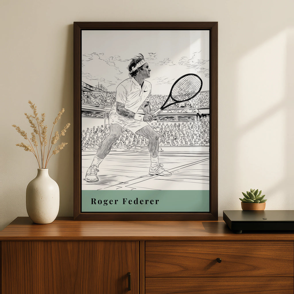 Roger Federer Tennis Art Print, Sports Wall Decor, Minimalist Line Drawing, Tennis Lover Gift