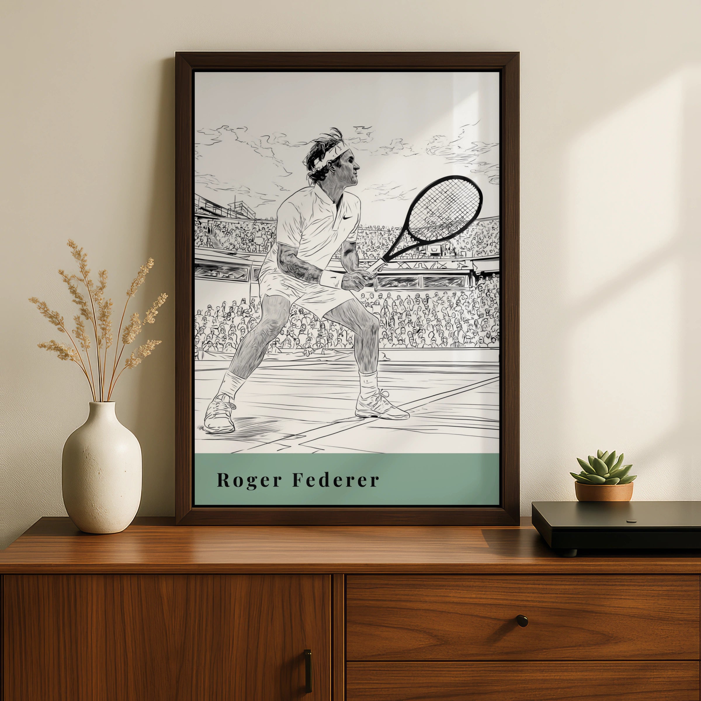 Roger Federer Tennis Art Print, Sports Wall Decor, Minimalist Line Drawing, Tennis Lover Gift