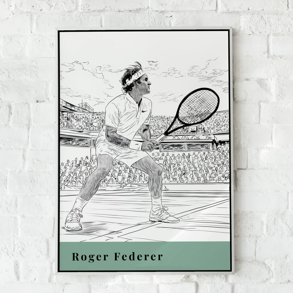 Roger Federer Tennis Art Print, Sports Wall Decor, Minimalist Line Drawing, Tennis Lover Gift