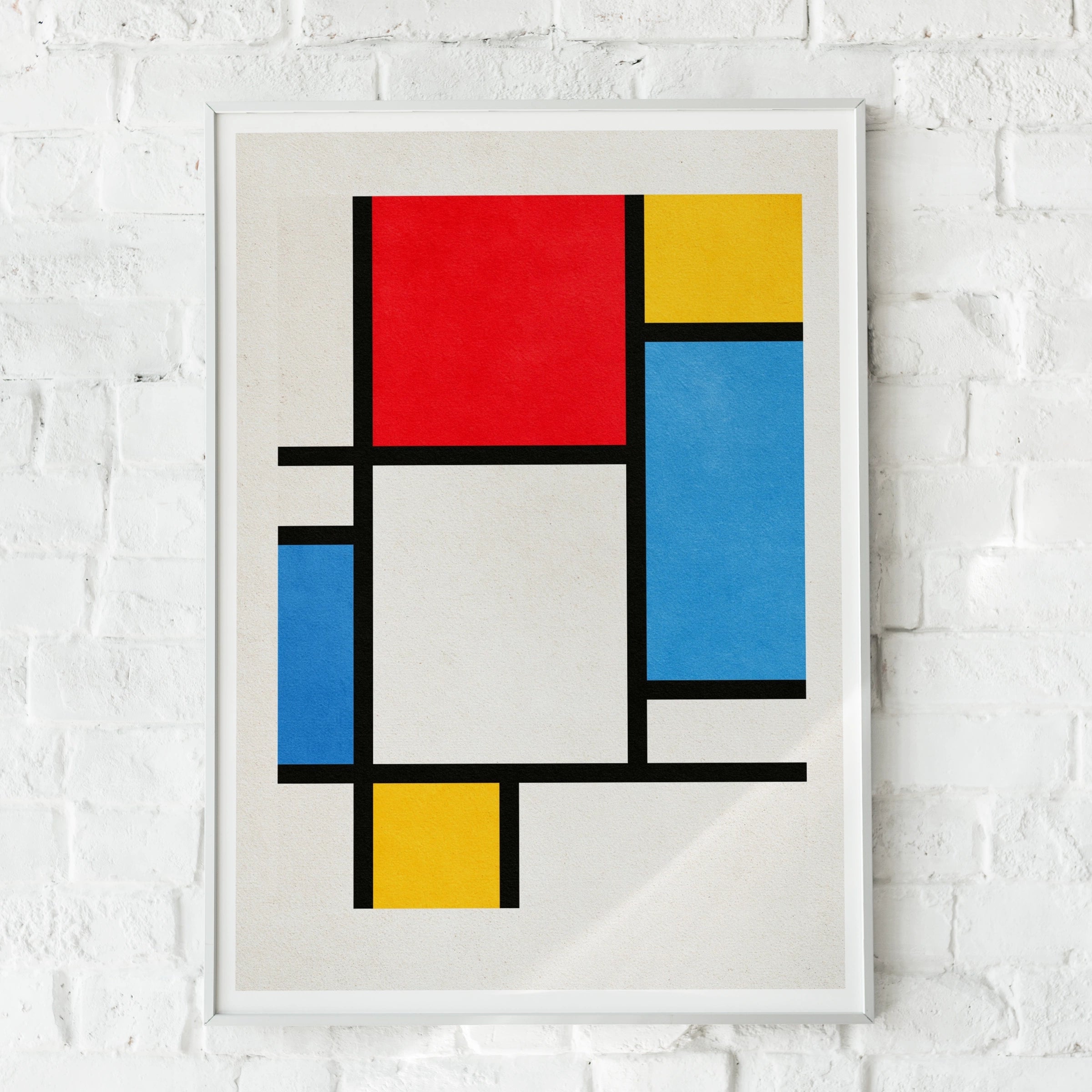 Mondrian Style Abstract Art Print, Red Blue Yellow Geometric Poster, Bauhaus Wall Art