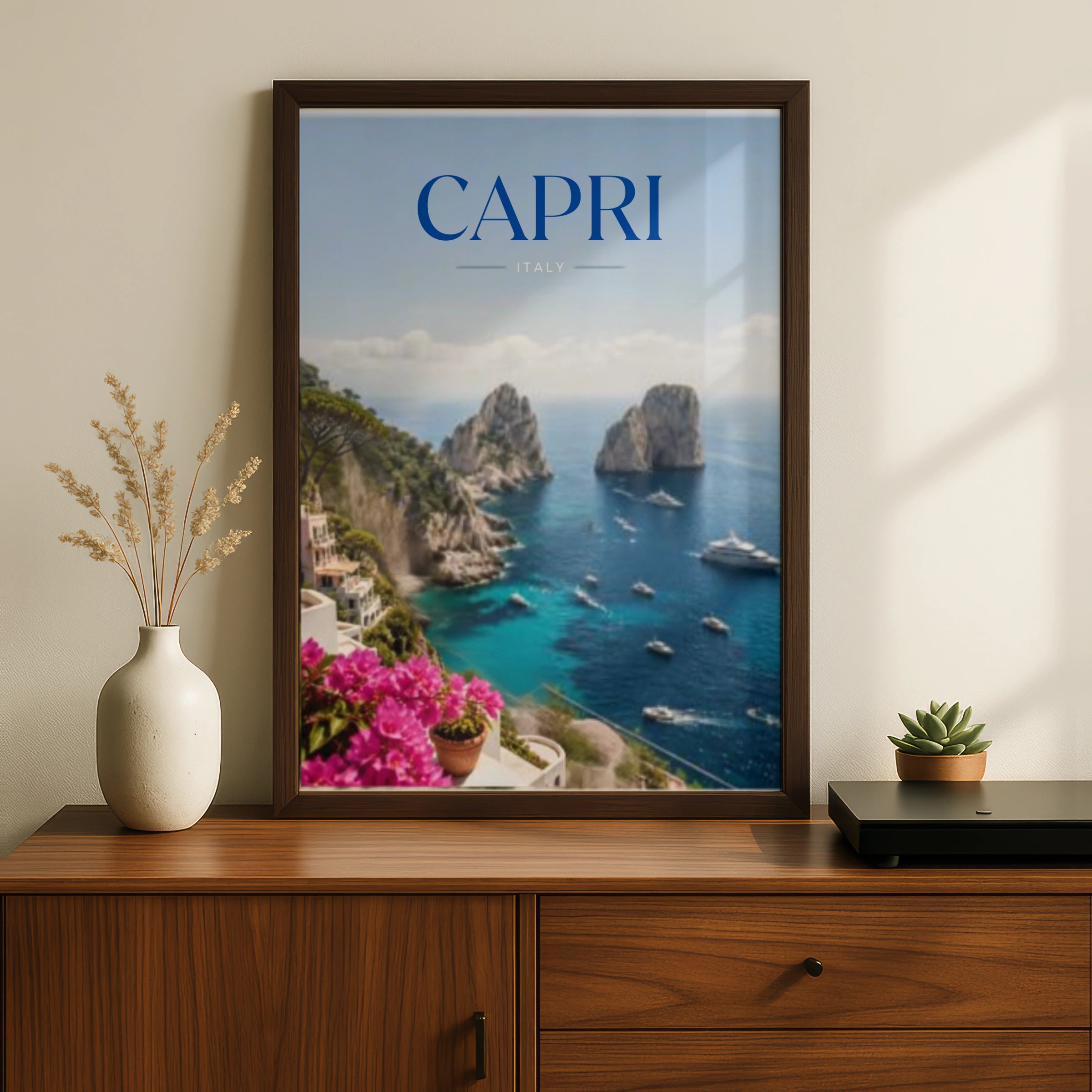 Travel Print | Capri Italy  Poster, Faraglioni Rocks Wall Art, Amalfi Coast Print, Blue Sea