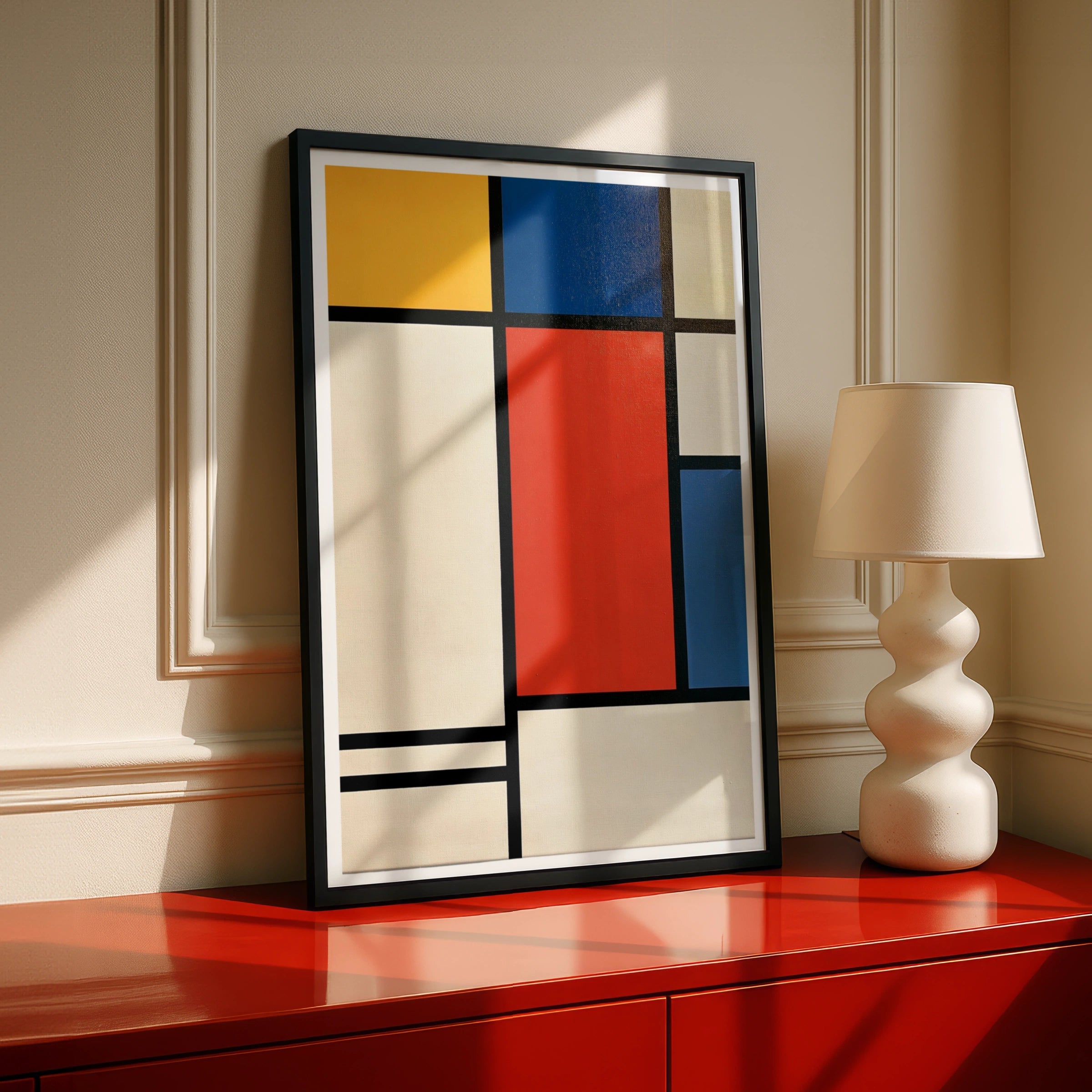 Mondrian Style Abstract Poster, Primary Colours Grid Wall Art, De Stijl Print