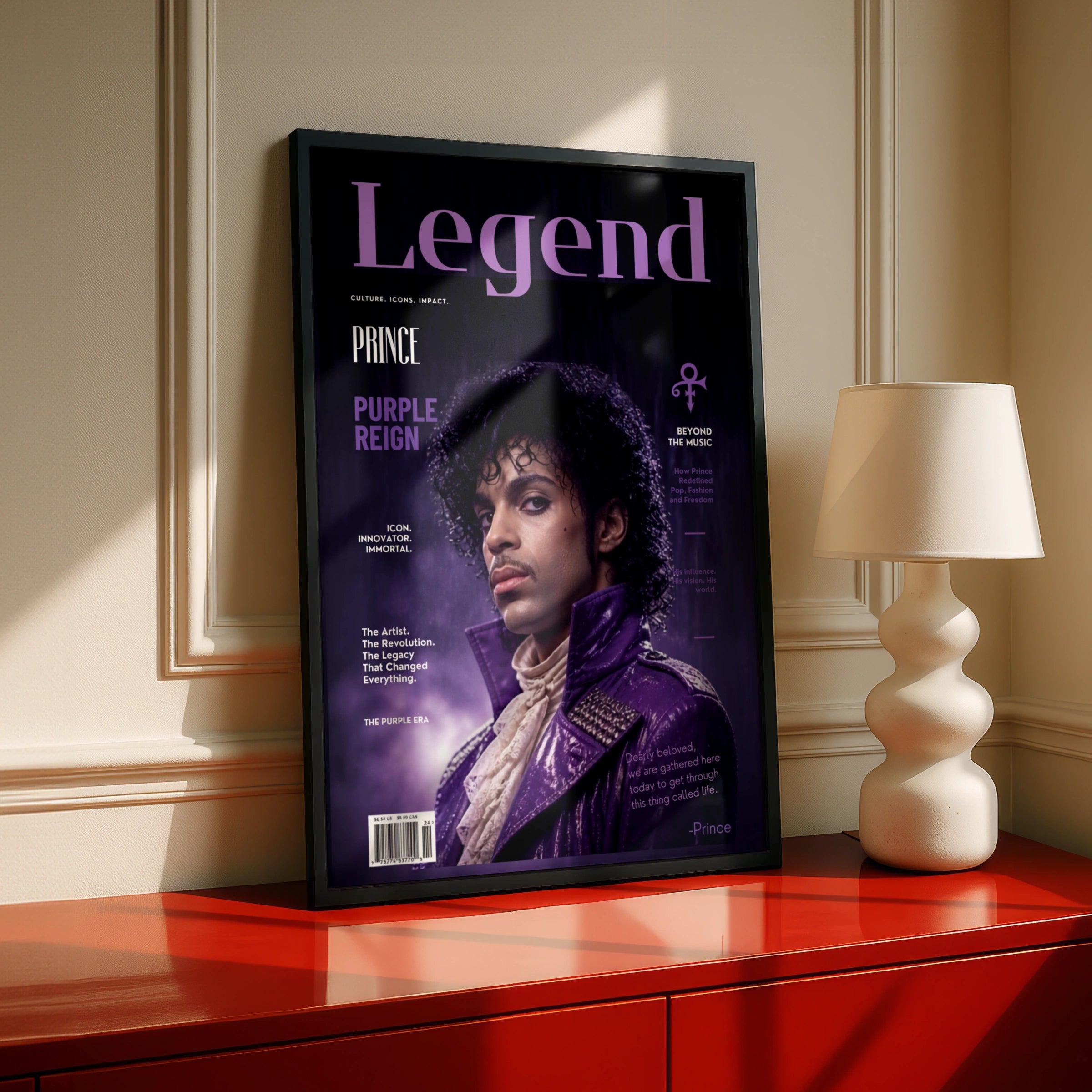 Prince Purple Reign Legend Magazine Cover Poster, Music Icon Wall Art Print