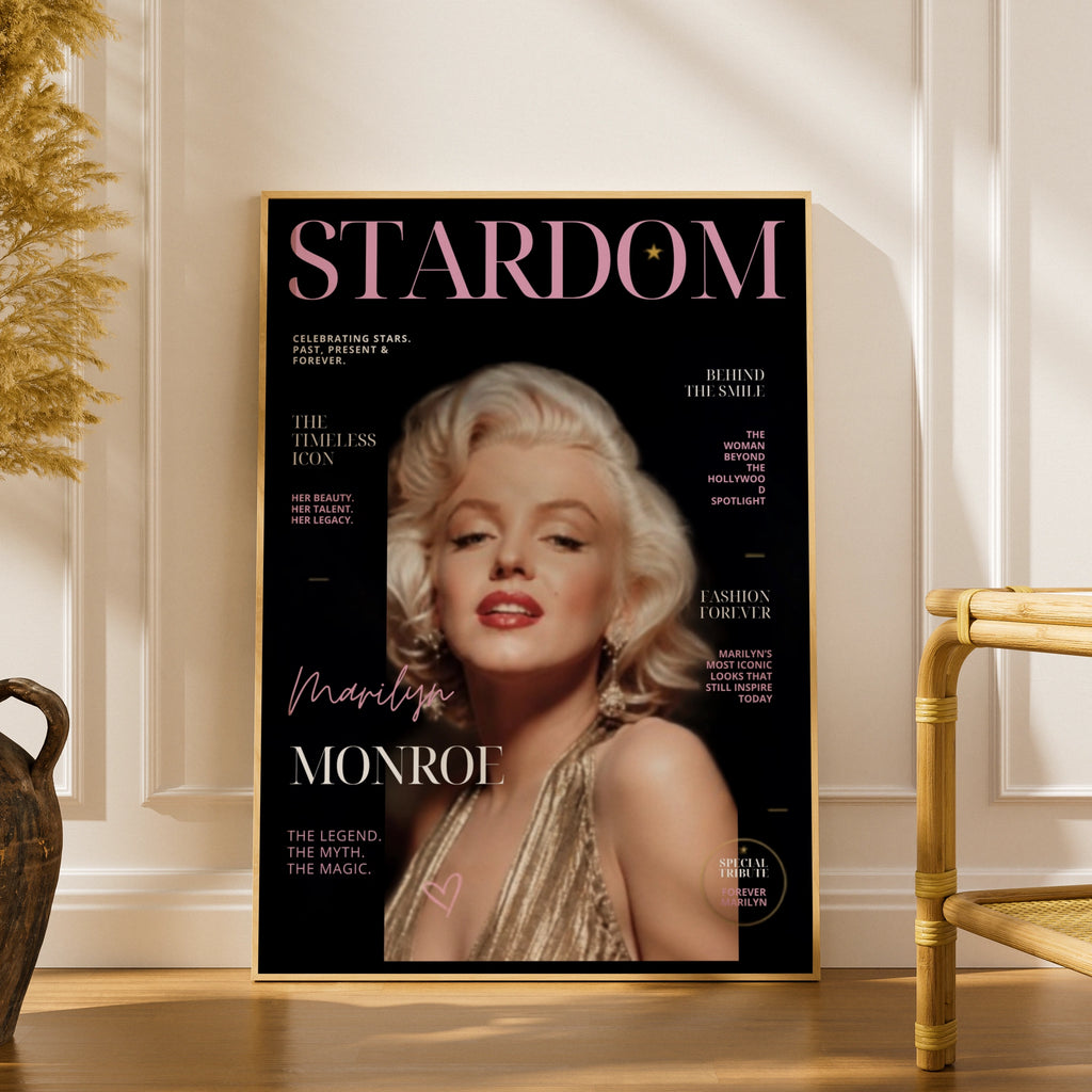Marilyn Monroe Magazine Cover Poster, Hollywood Icon Wall Art, Black Pink Print