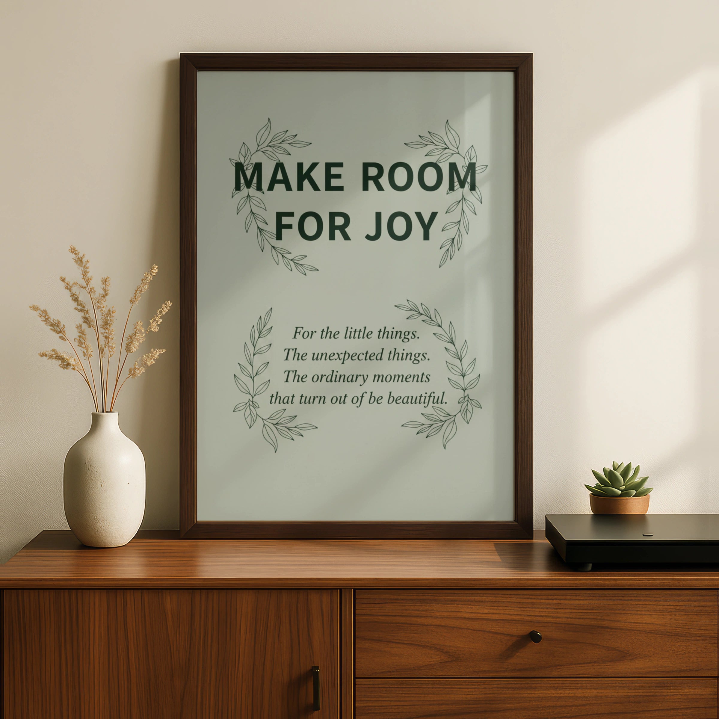 Make Room For Joy Quote Print, Sage Green Botanical Wall Art, Mindfulness Poster