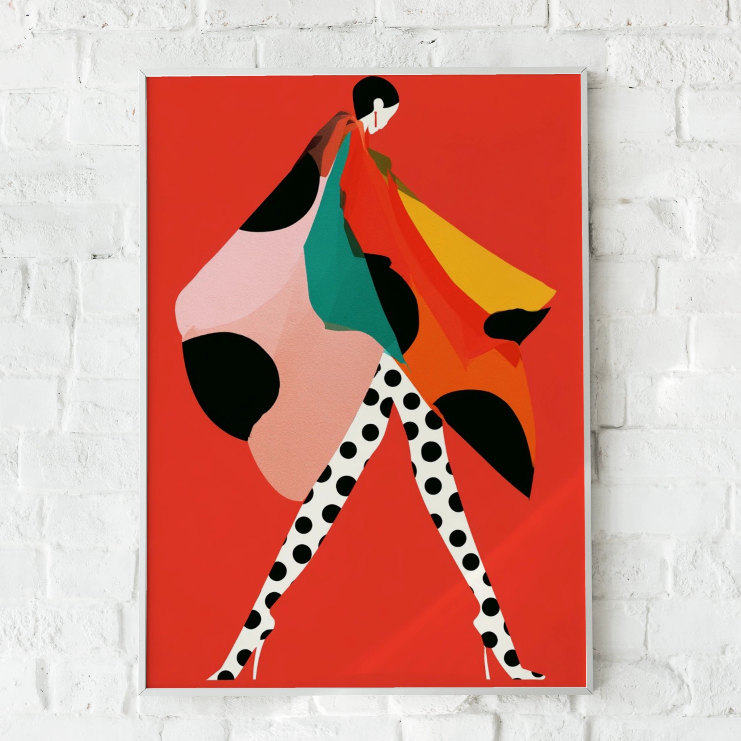 Polka Dot Fashion Poster, Bold Red Abstract Woman Art Print, Chic Runway Wall Art