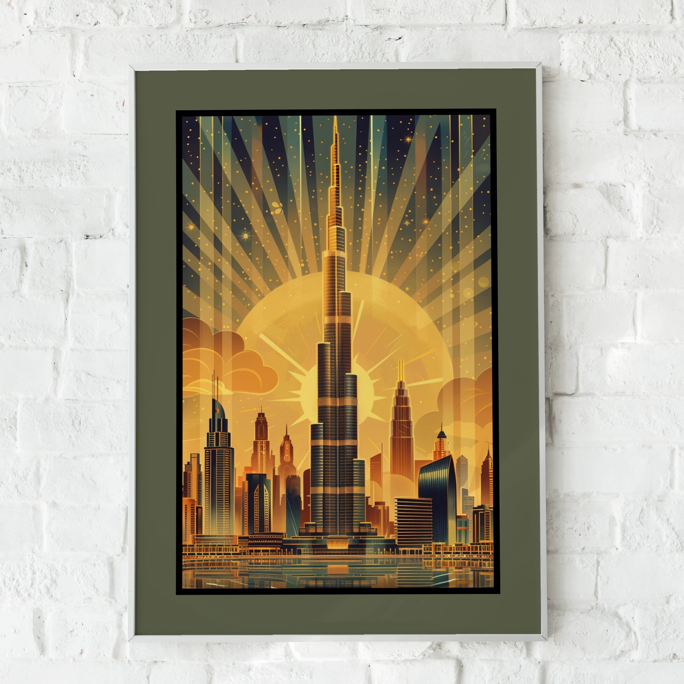 Travel Wall Art. | Dubai Skyline Poster, Burj Khalifa Art Deco Print, Gold City Wall Art, 