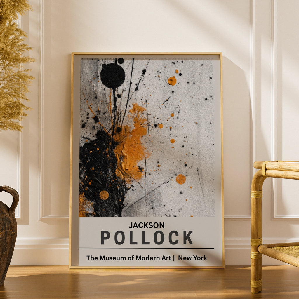 Jackson Pollock Abstract Expressionist Poster, MoMA Wall Art, Black Orange Print