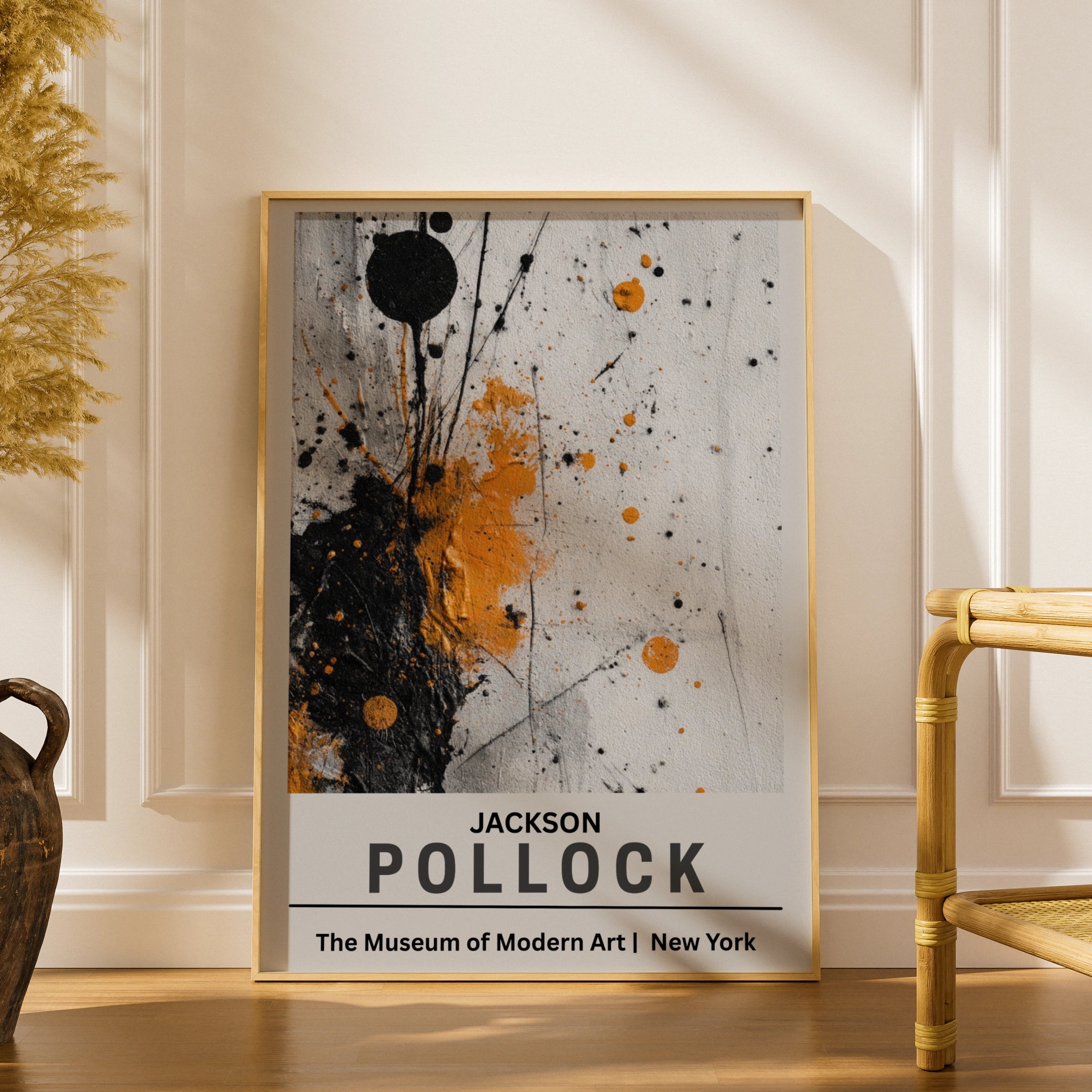 Jackson Pollock Abstract Expressionist Poster, MoMA Wall Art, Black Orange Print
