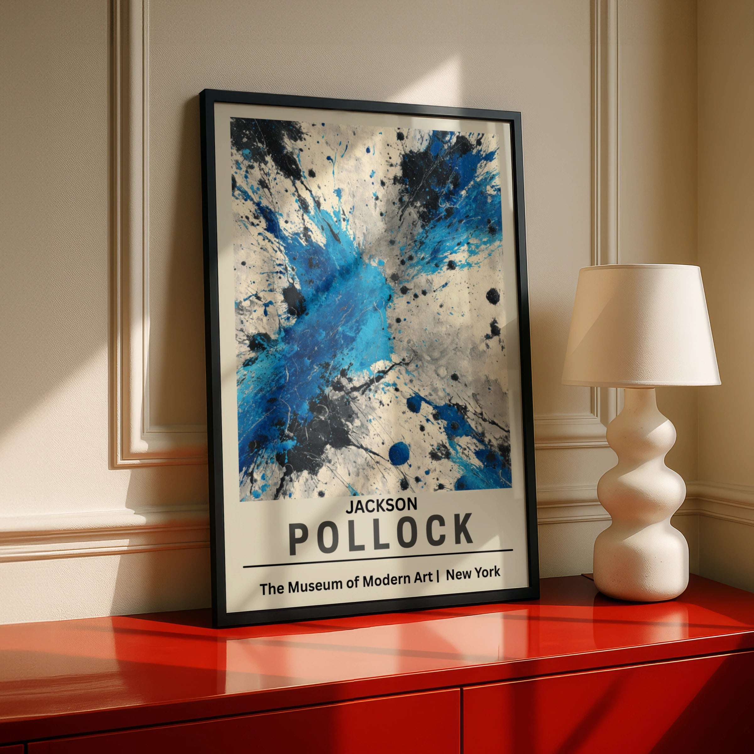 Jackson Pollock Abstract Expressionist Wall Art Poster, Blue Black Splatter Print
