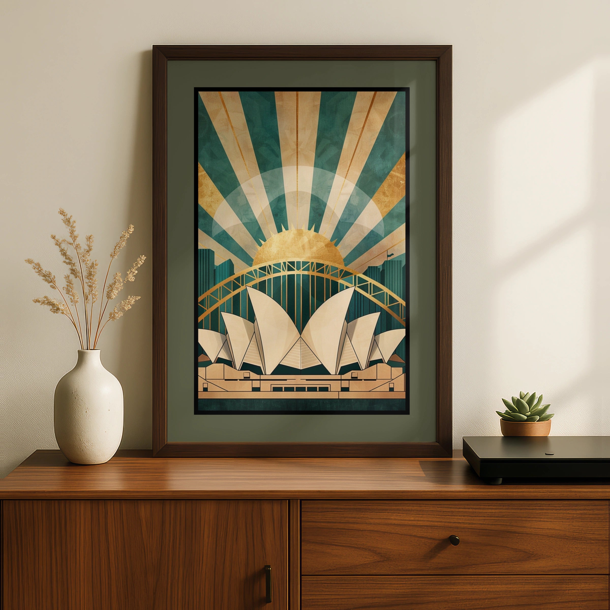 Travel Wall Art | Sydney Opera House Art Deco Poster, Harbour Bridge Print, Australia 