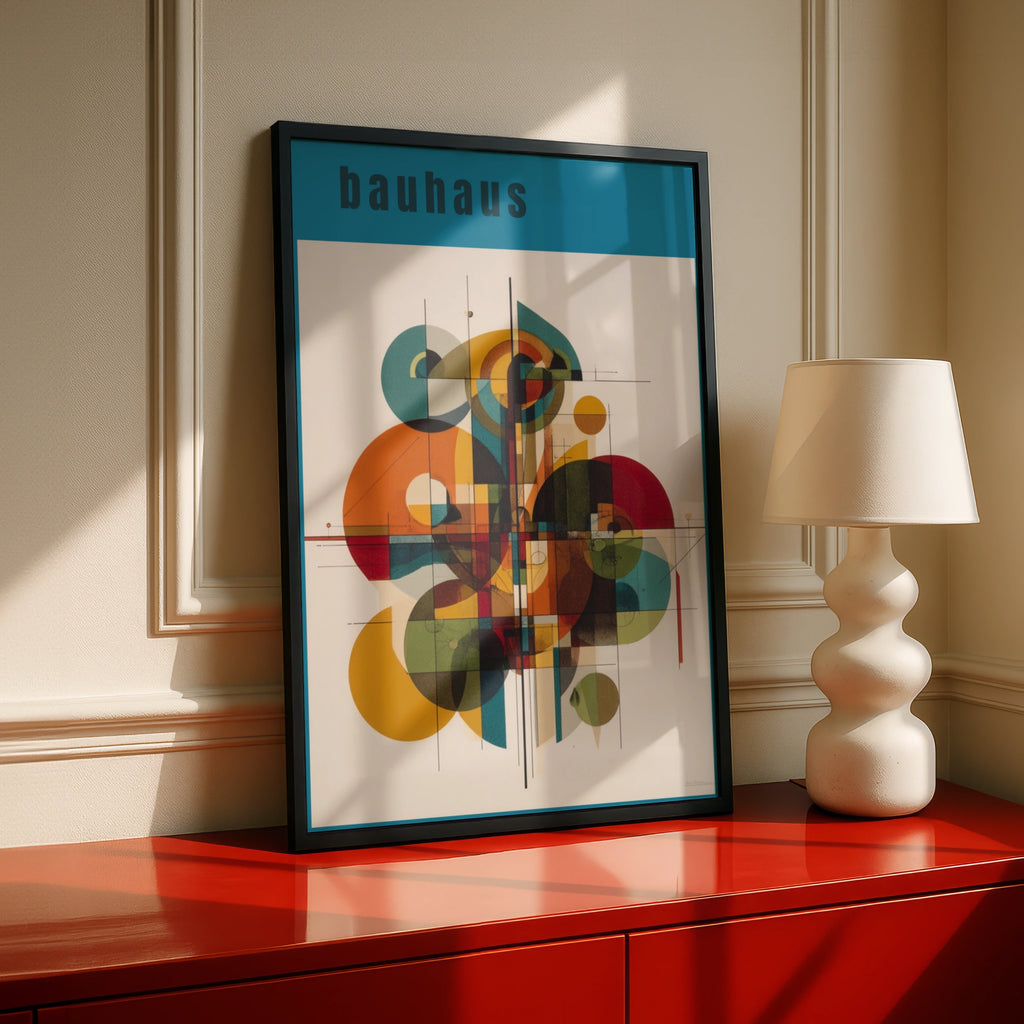 Bauhaus Geometric Art Print, Teal Abstract Poster, Mid Century Modern Wall Art