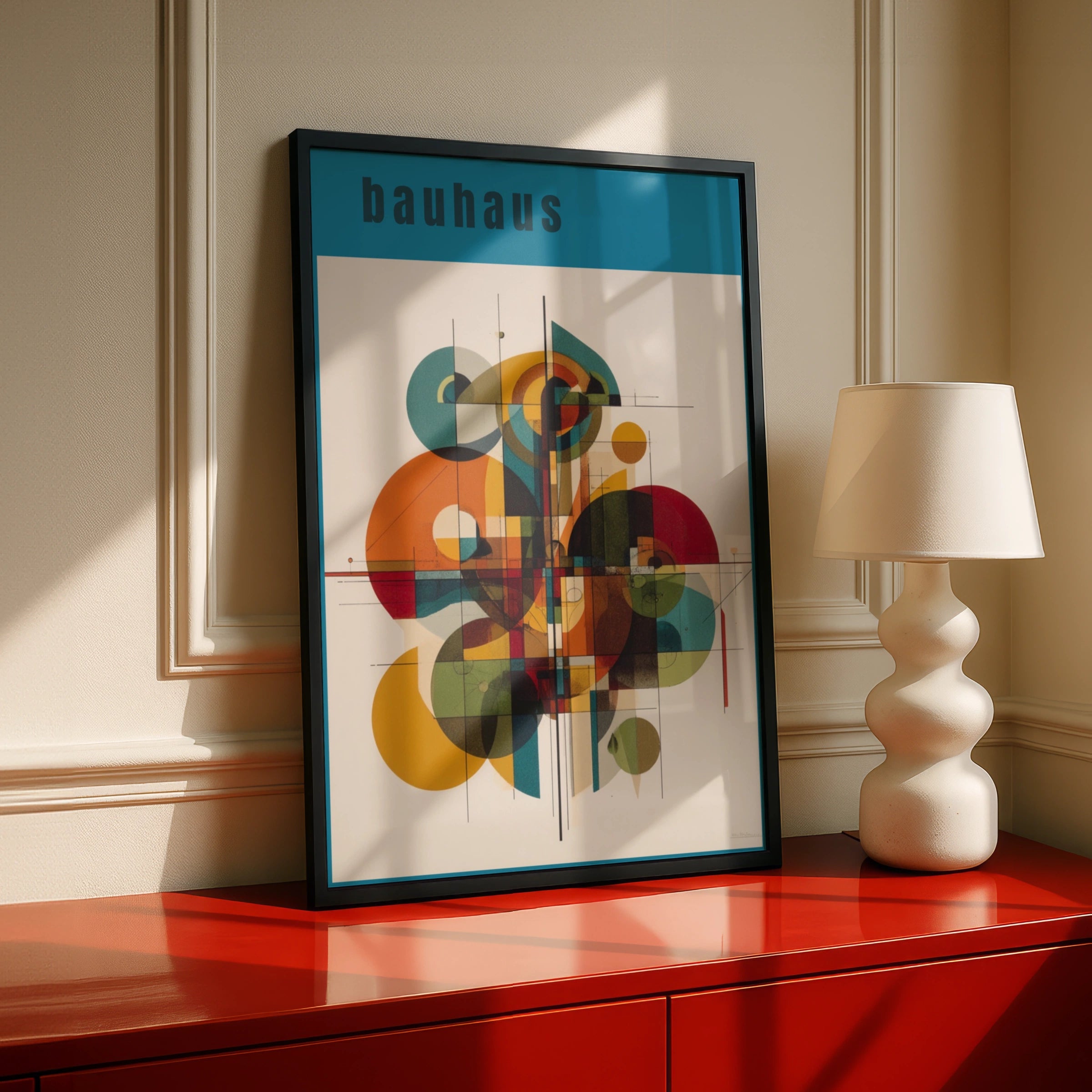 Bauhaus Geometric Art Print, Teal Abstract Poster, Mid Century Modern Wall Art