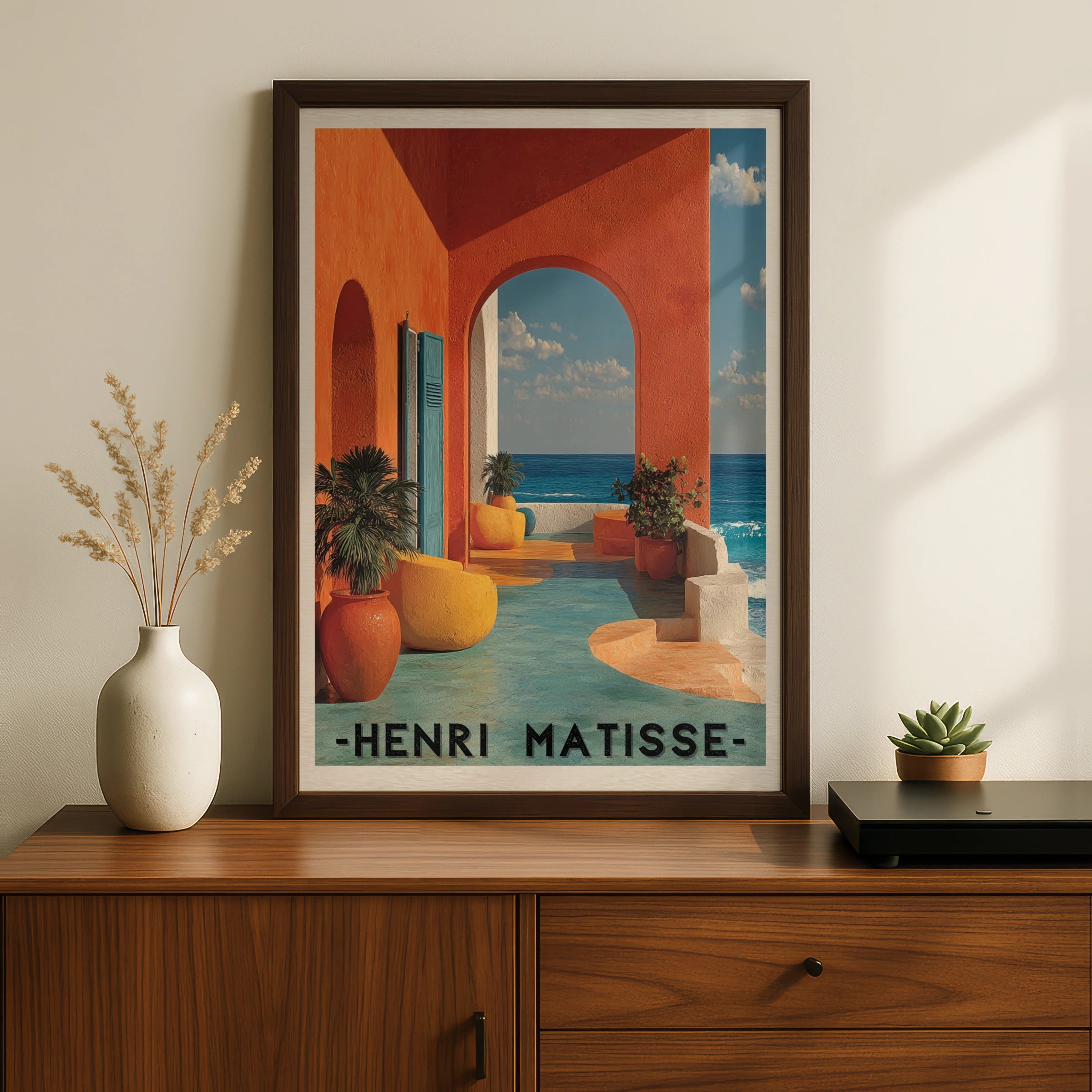 Matisse Inspired Sea View Poster, Mediterranean Arch Wall Art, Colourful Ocean Print