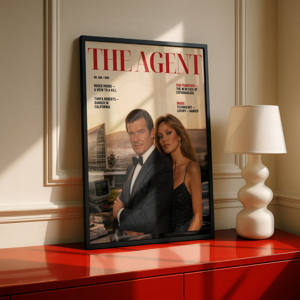 Spy Agent Magazine Cover Poster, 1980s Espionage Art Print, Retro Spy Film Wall Art