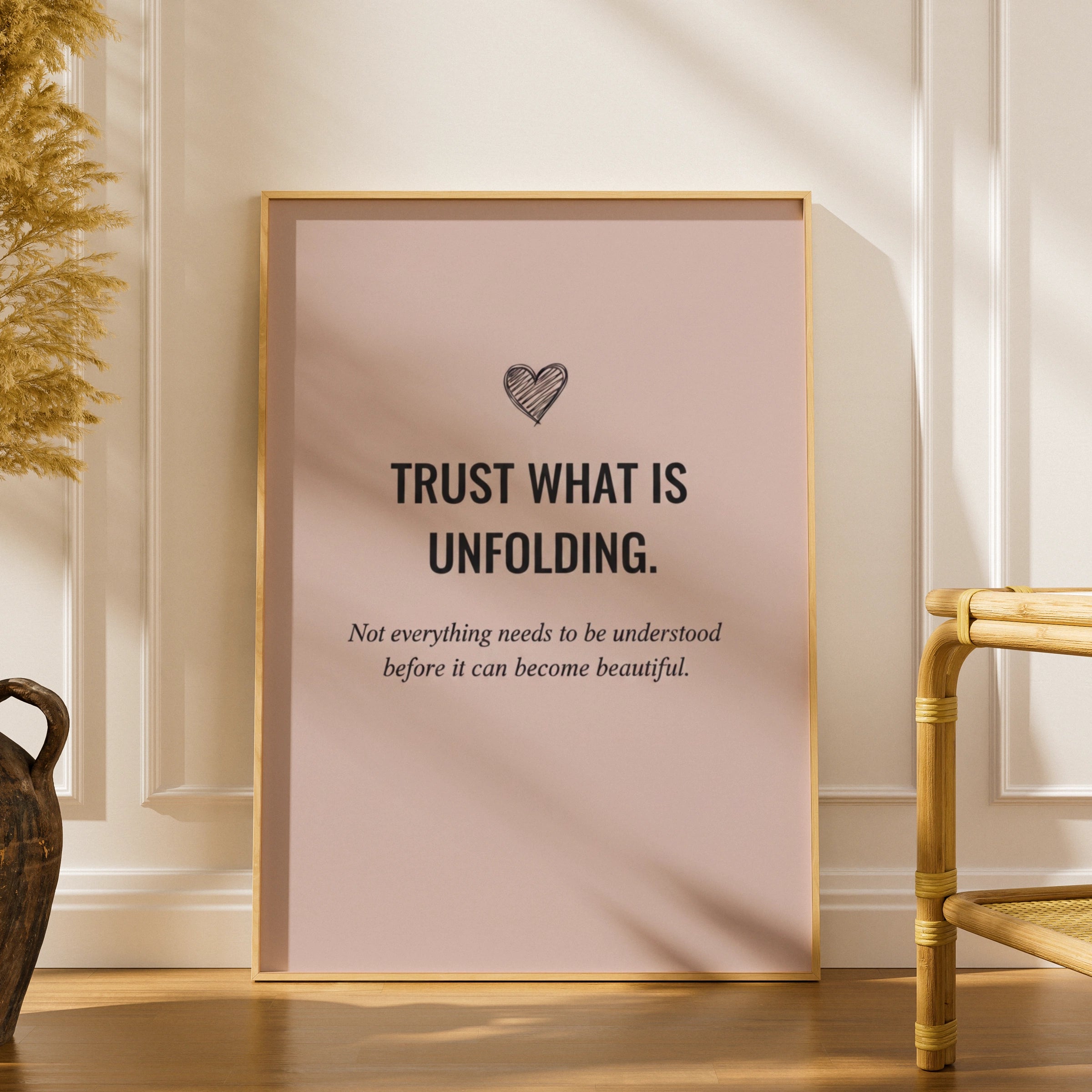 Trust What Is Unfolding Blush Pink Quote Poster, Minimalist Inspirational Wall Art Print