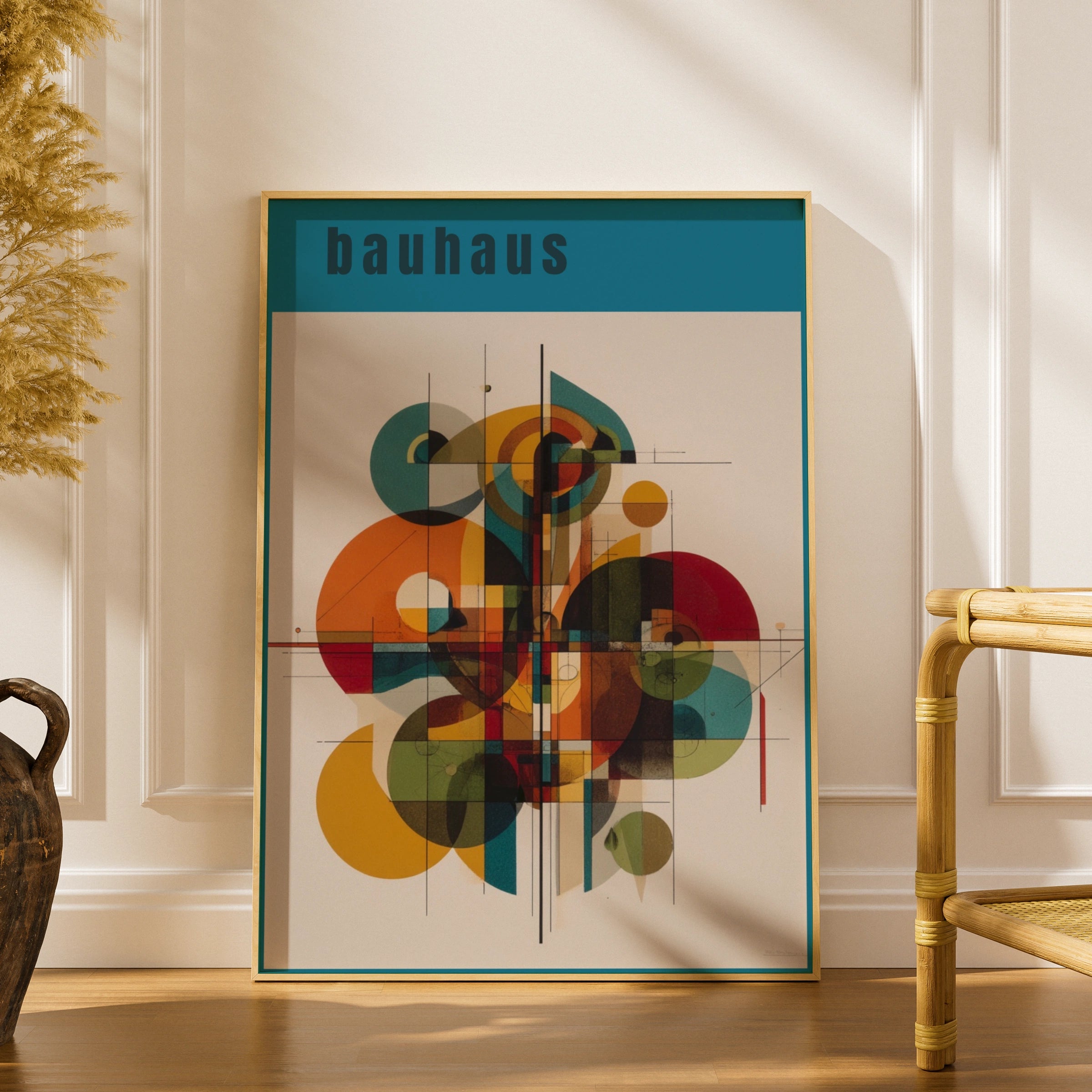 Bauhaus Geometric Art Print, Teal Abstract Poster, Mid Century Modern Wall Art