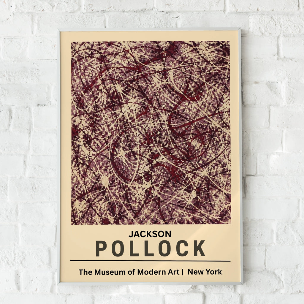 Jackson Pollock Abstract Expressionist Poster, MoMA Wall Art, Burgundy Cream Drip Print