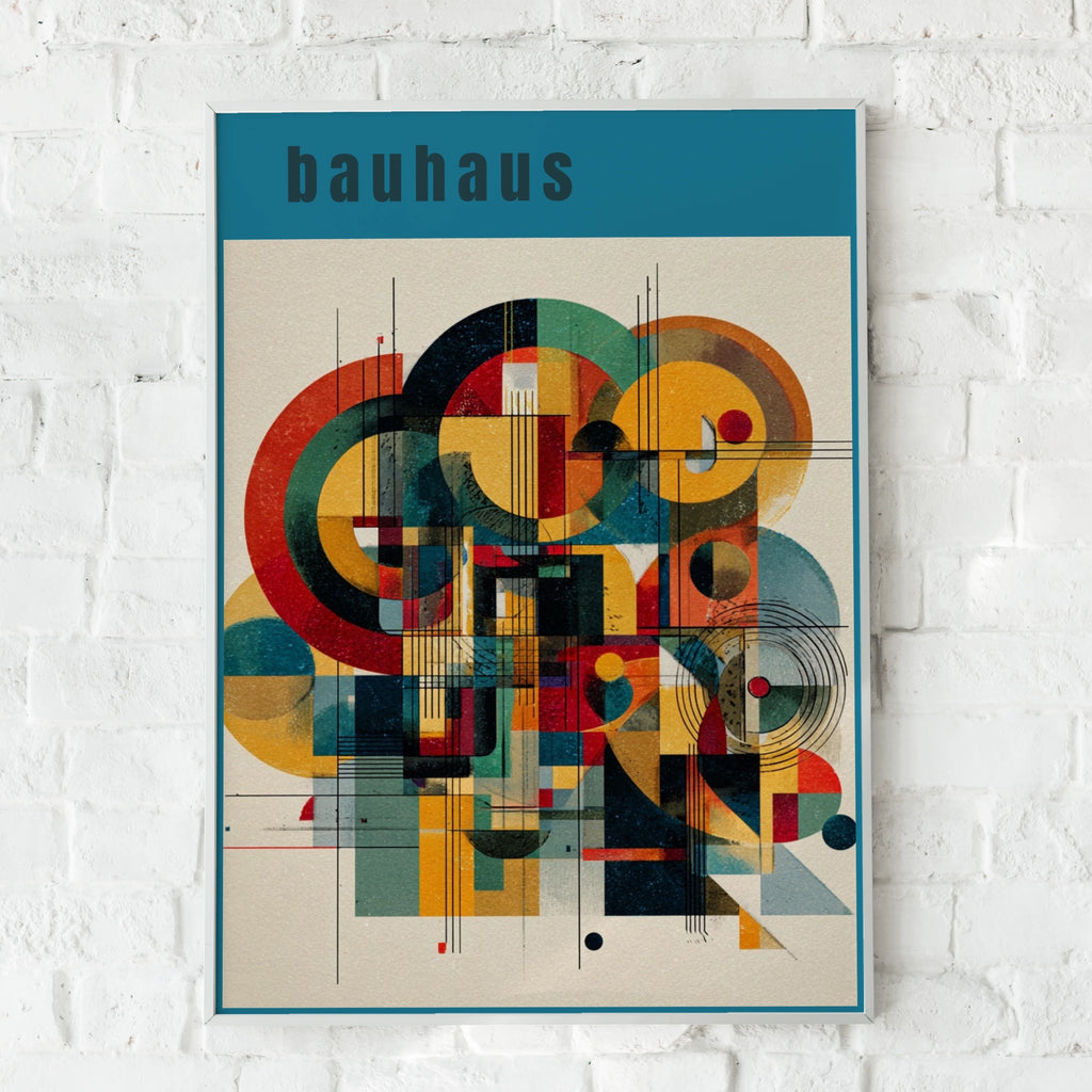Bauhaus Teal Abstract Geometric Poster, Retro Art Print, Colourful Wall Art Decor