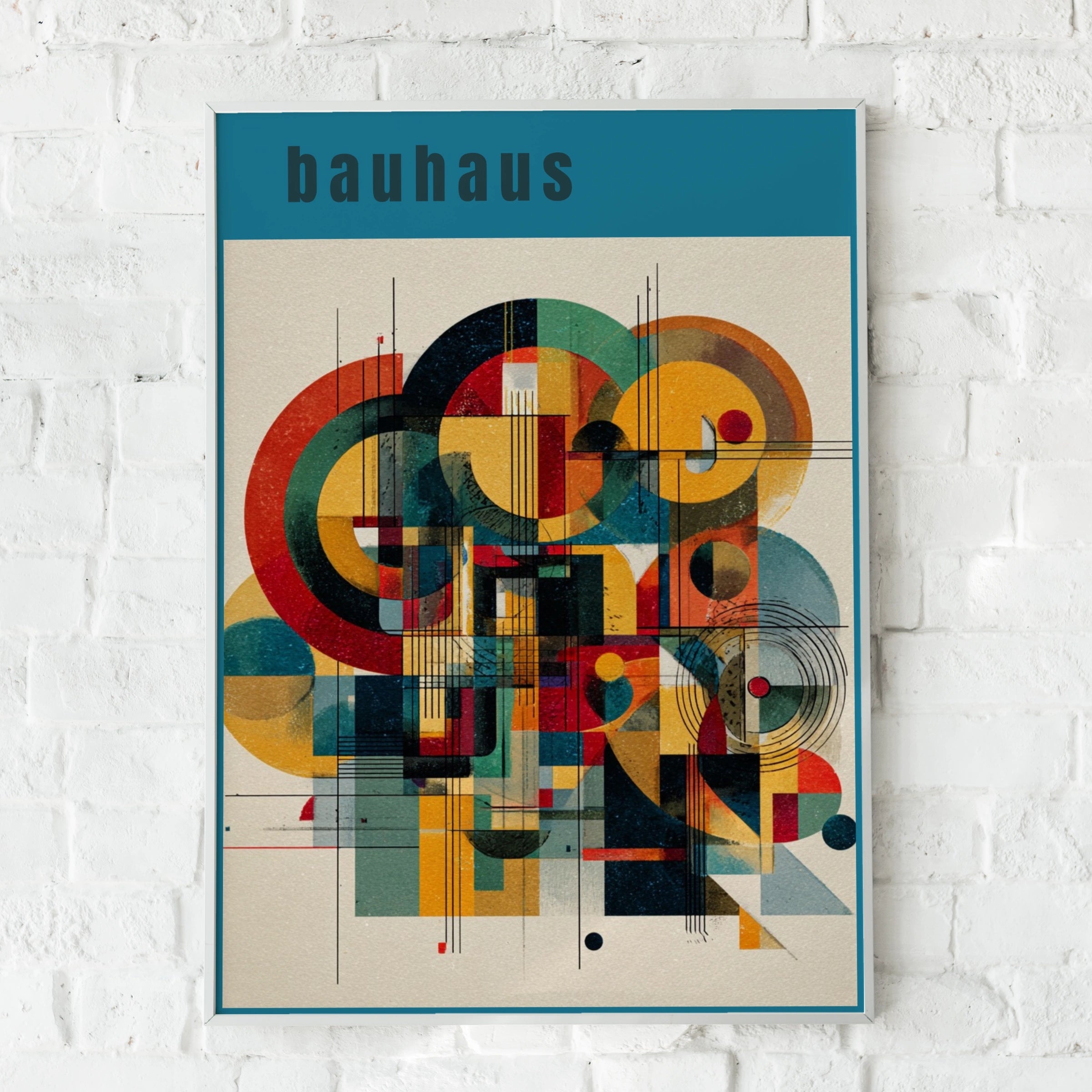 Bauhaus Teal Abstract Geometric Poster, Retro Art Print, Colourful Wall Art Decor
