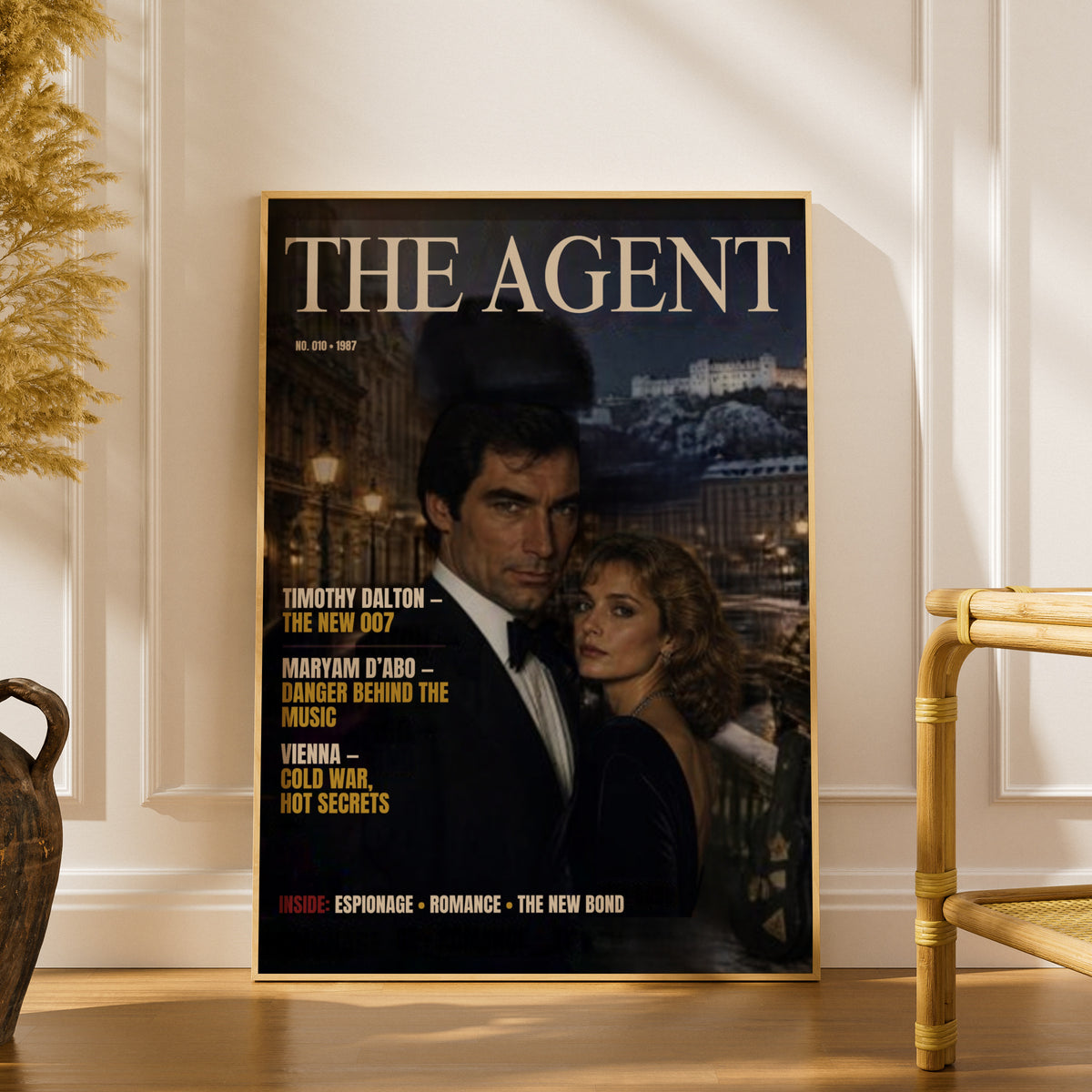 Spy Agent Magazine Cover Poster, 1980s Cold War Espionage Art, Retro Cinema Wall Art Print