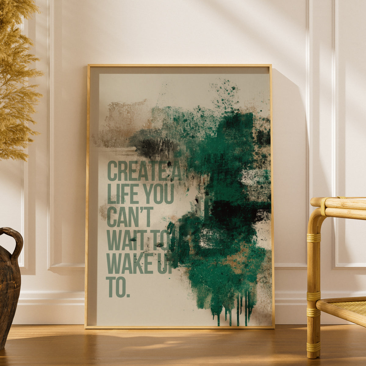 Create A Life Quote Print, Motivational Wall Art, Abstract Teal Green Poster, Inspirational Decor