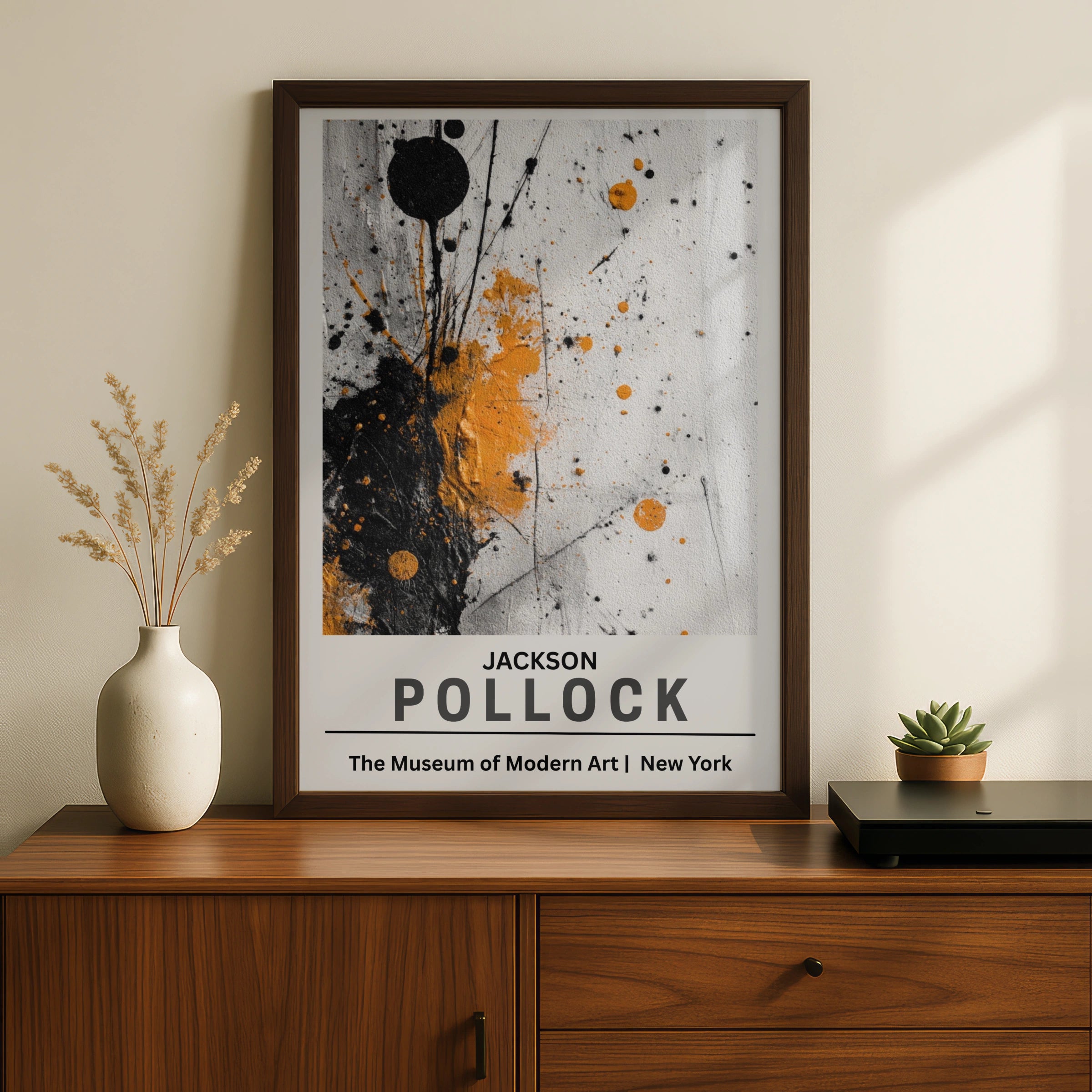 Jackson Pollock Abstract Expressionist Poster, MoMA Wall Art, Black Orange Print