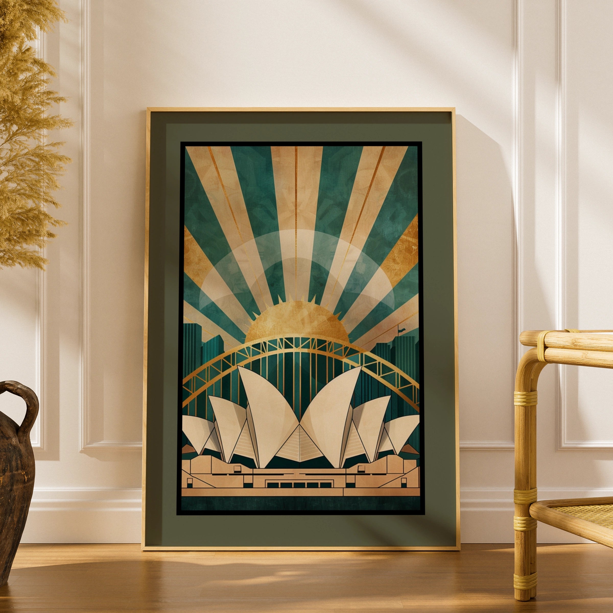 Travel Wall Art | Sydney Opera House Art Deco Poster, Harbour Bridge Print, Australia 