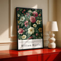 William Morris Floral Poster, Garden Botanical Wall Art, Pink Peony Print, Teal