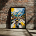 Cycling Poster, France Yellow Jersey Race Crowd Art Print, Bold Abstract Wall Art