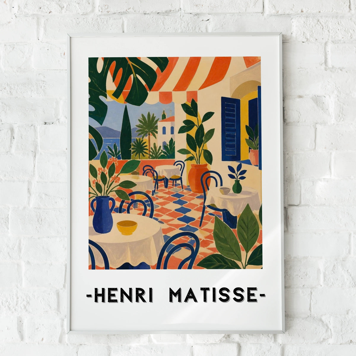 Matisse Style Cafe Poster, Mediterranean Terrace Wall Art, Colourful Botanical Print