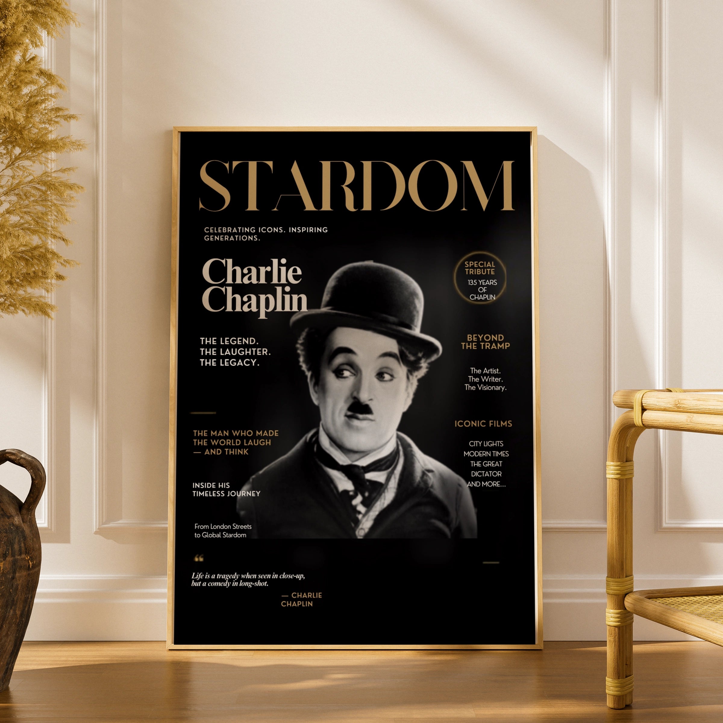 Charlie Chaplin Magazine Cover Poster, Classic Hollywood Wall Art, Film Icon Print