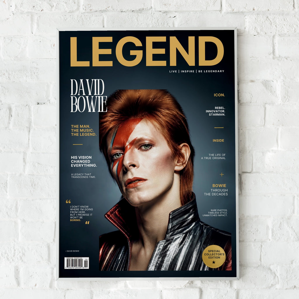 David Bowie Legend Magazine Cover Poster, Ziggy Stardust Wall Art, Music Icon Print