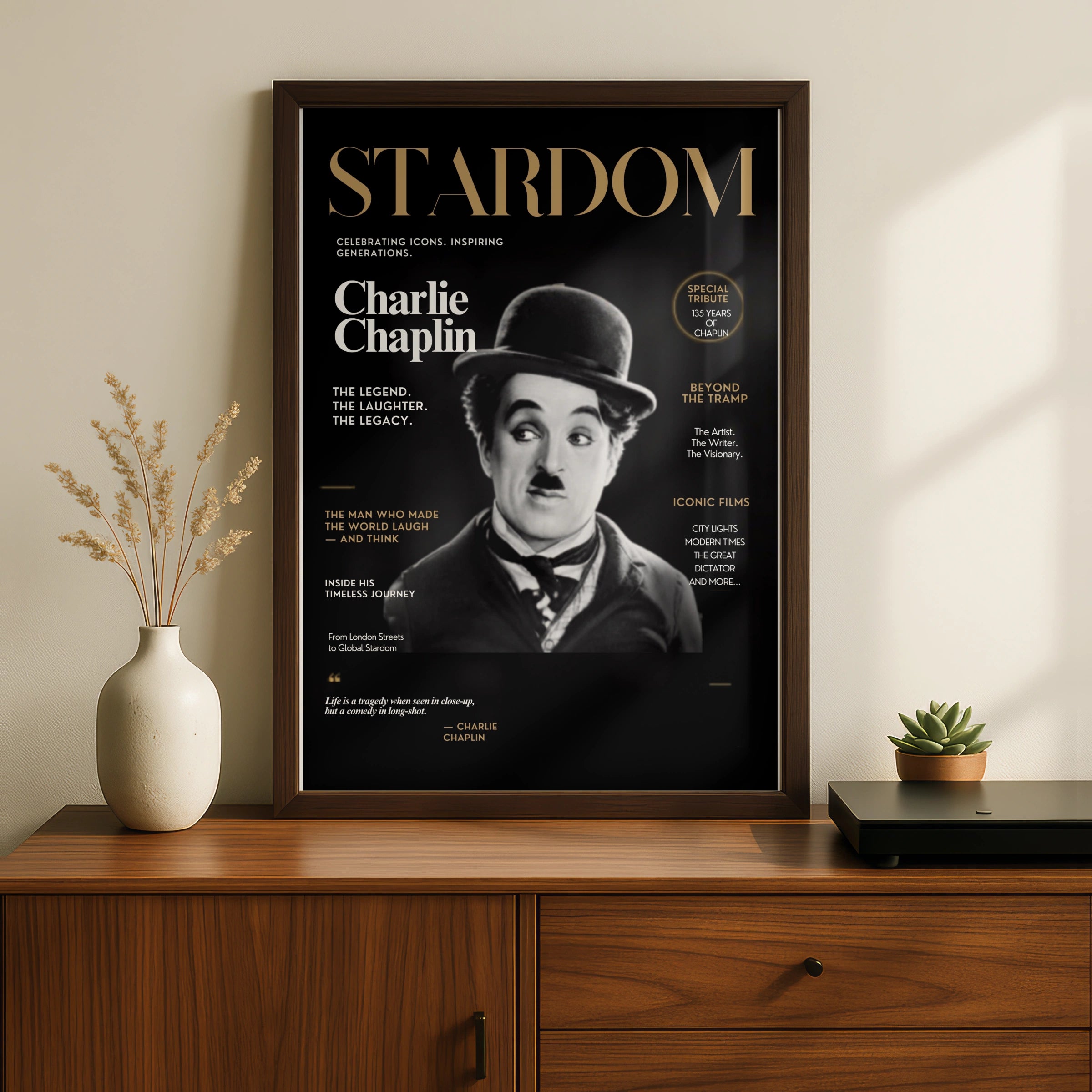 Charlie Chaplin Magazine Cover Poster, Classic Hollywood Wall Art, Film Icon Print