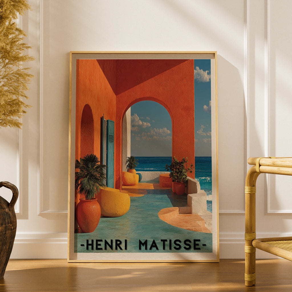 Matisse Inspired Sea View Poster, Mediterranean Arch Wall Art, Colourful Ocean Print