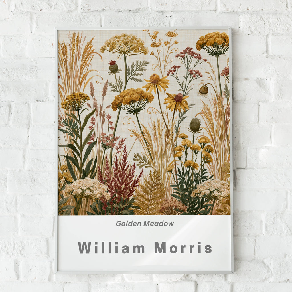 William Morris Golden Meadow Wildflower Poster, Botanical Wall Art Print, Earthy Tones