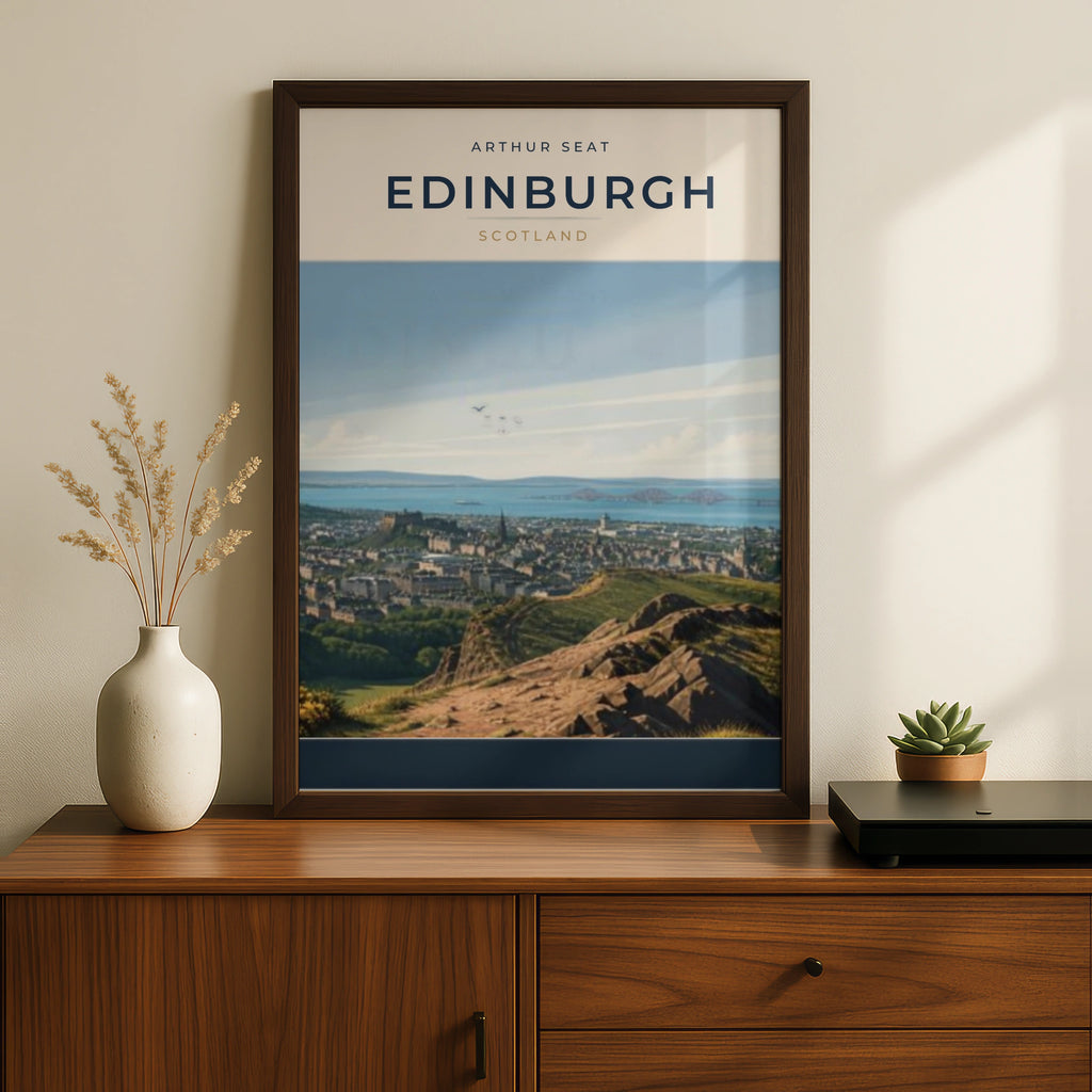 Travel Print | Edinburgh Print, Arthur Seat Scotland Poster, City Skyline Wall Art