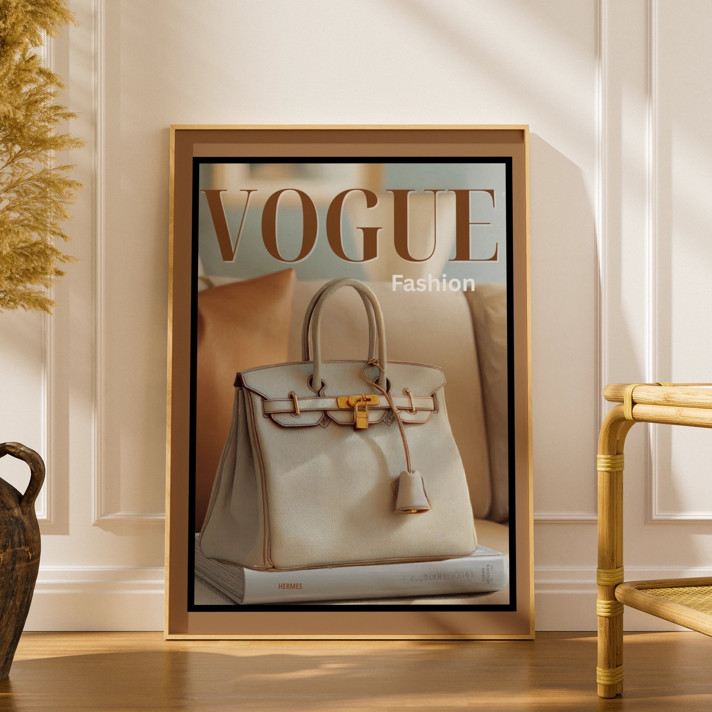 Vogue Fashion Wall Art, Luxury Handbag Fashion Poster, Cream Gold Designer Bag Print