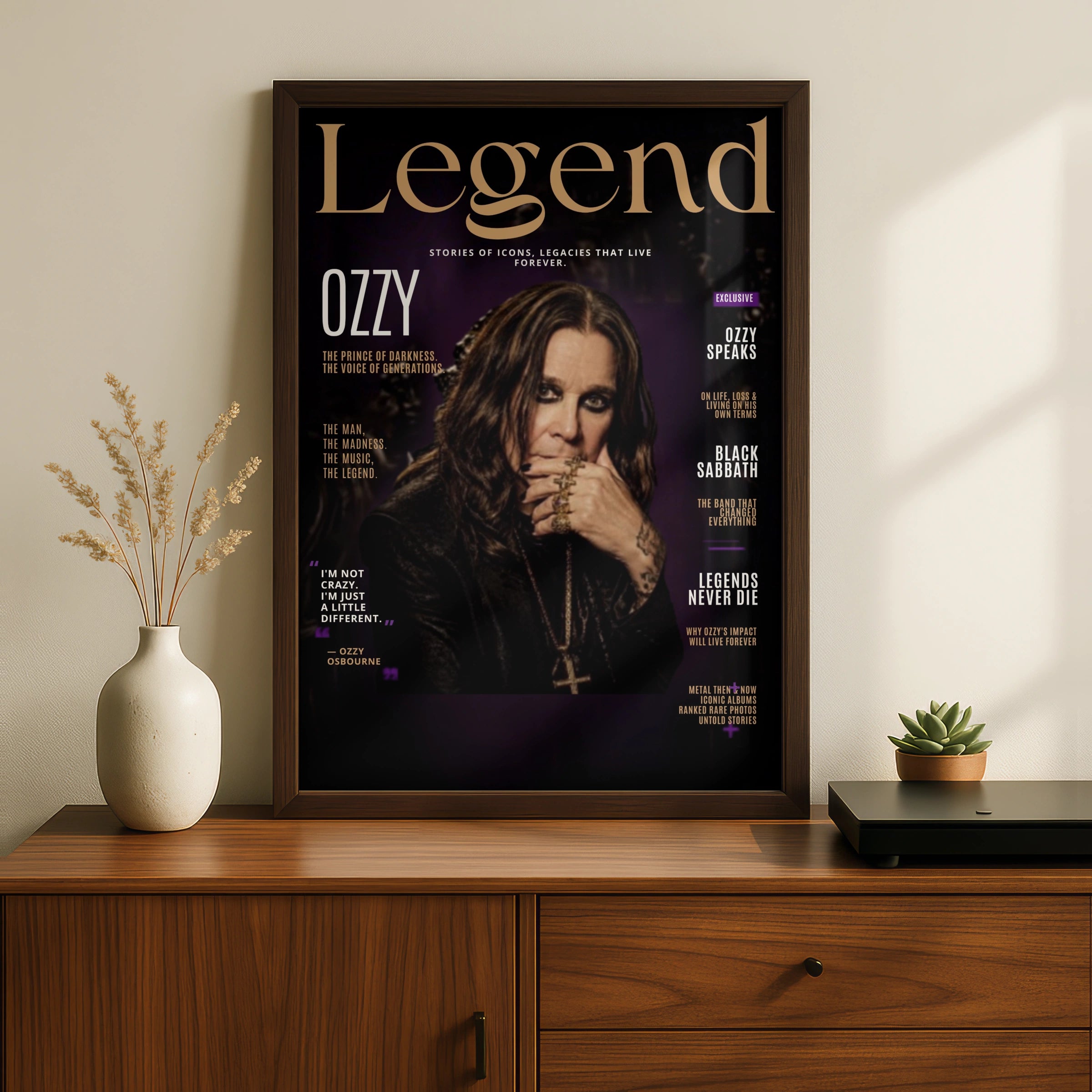 Ozzy Osbourne Legend Magazine Style Poster, Black Sabbath Rock Music Wall Art