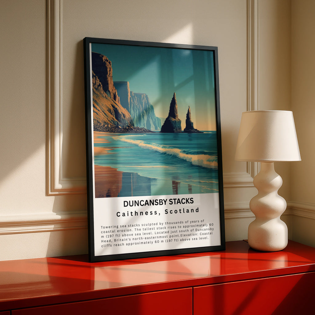 Duncansby Stacks Poster, Caithness Scotland Wall Art, NC500 Coastal Print, Scottish Highlands