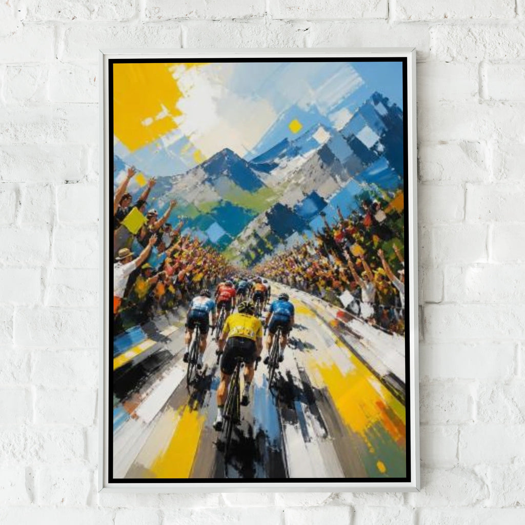 Cycling Poster, France Yellow Jersey Race Crowd Art Print, Bold Abstract Wall Art