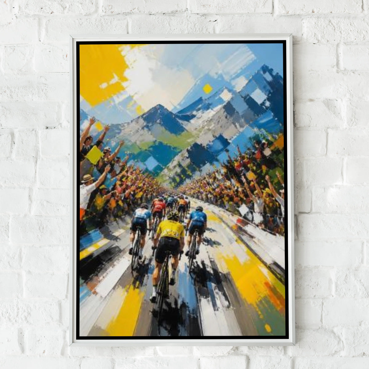 Cycling Poster, France Yellow Jersey Race Crowd Art Print, Bold Abstract Wall Art
