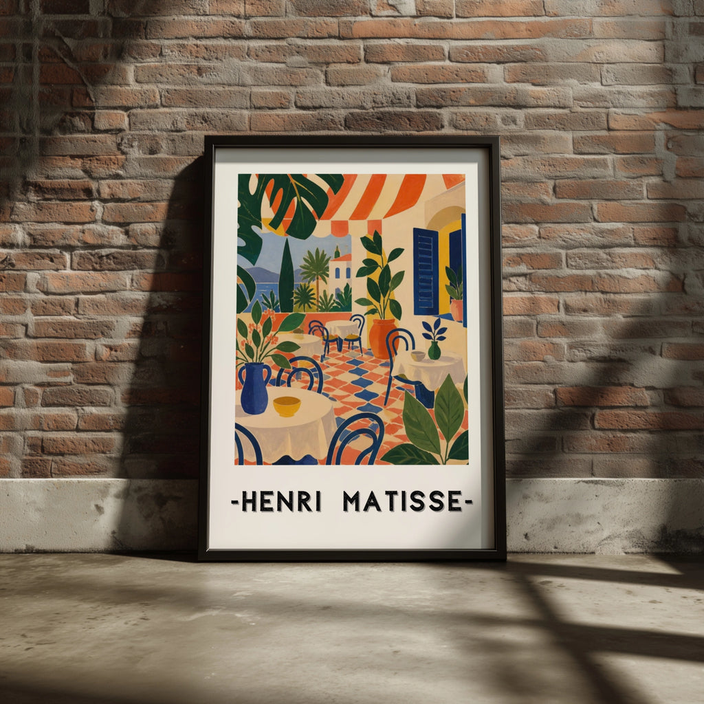 Matisse Style Cafe Poster, Mediterranean Terrace Wall Art, Colourful Botanical Print