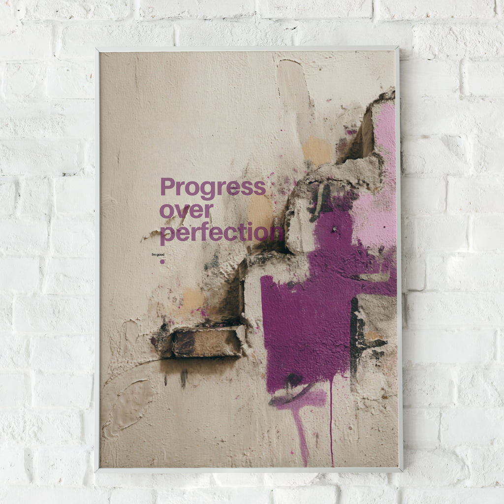 Progress Over Perfection Motivational Quote Poster, Urban Graffiti Wall Art Print