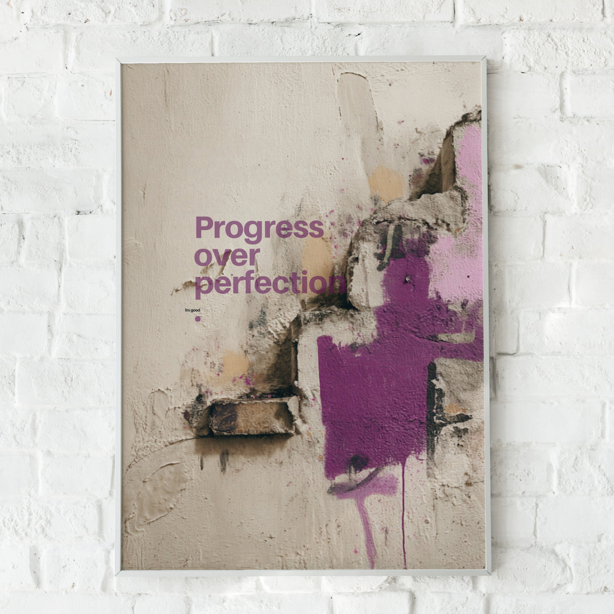 Progress Over Perfection Motivational Quote Poster, Urban Graffiti Wall Art Print