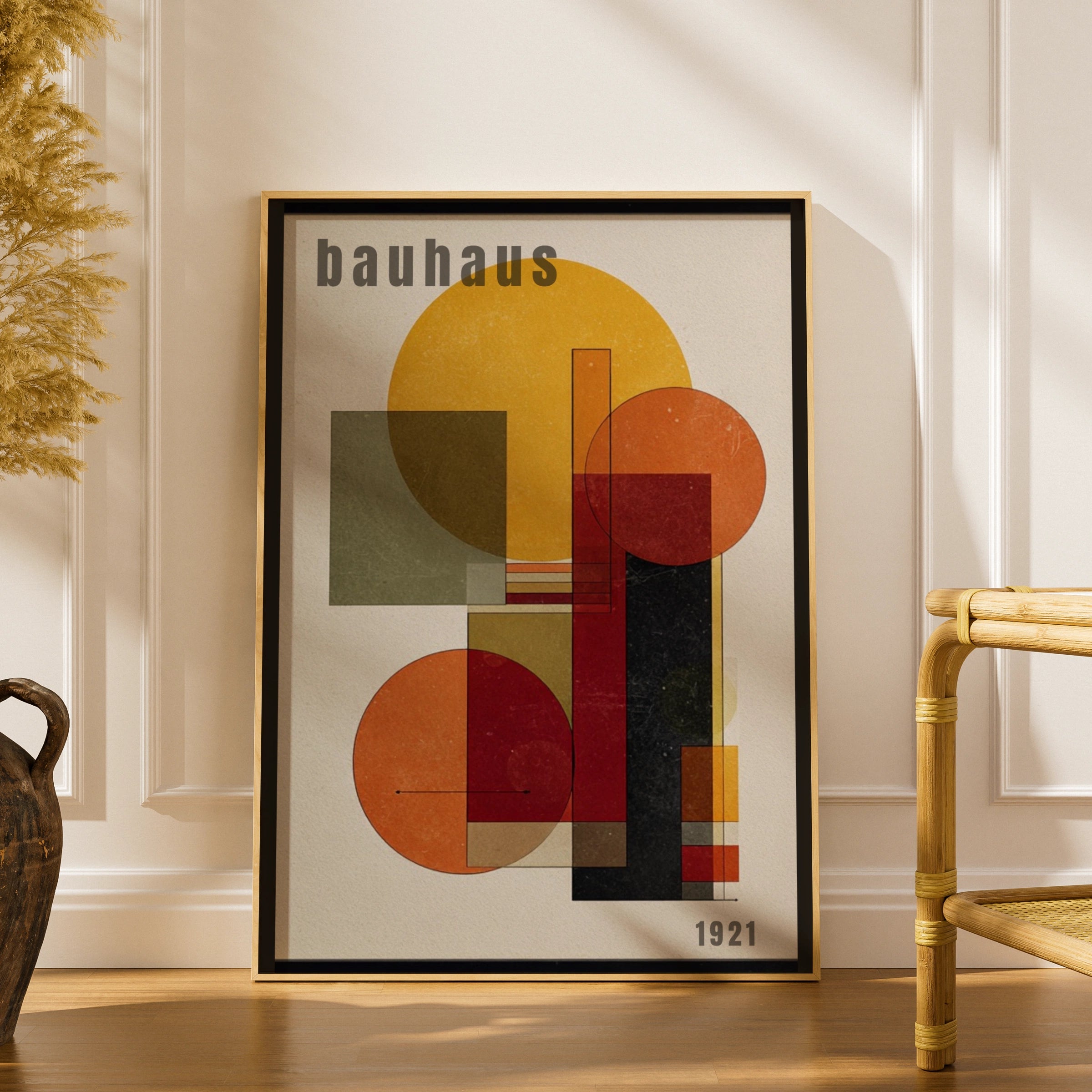 Bauhaus 1921 Geometric Poster, Olive Orange Abstract Wall Art, Mid Century Print