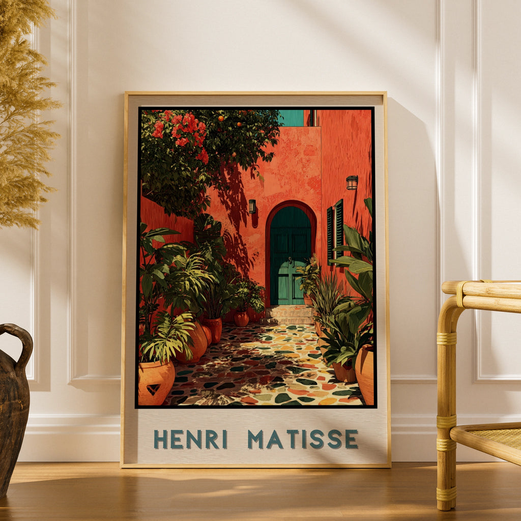 Henri Matisse Style Patio Poster, Floral Courtyard Wall Art, Boho Terracotta Print