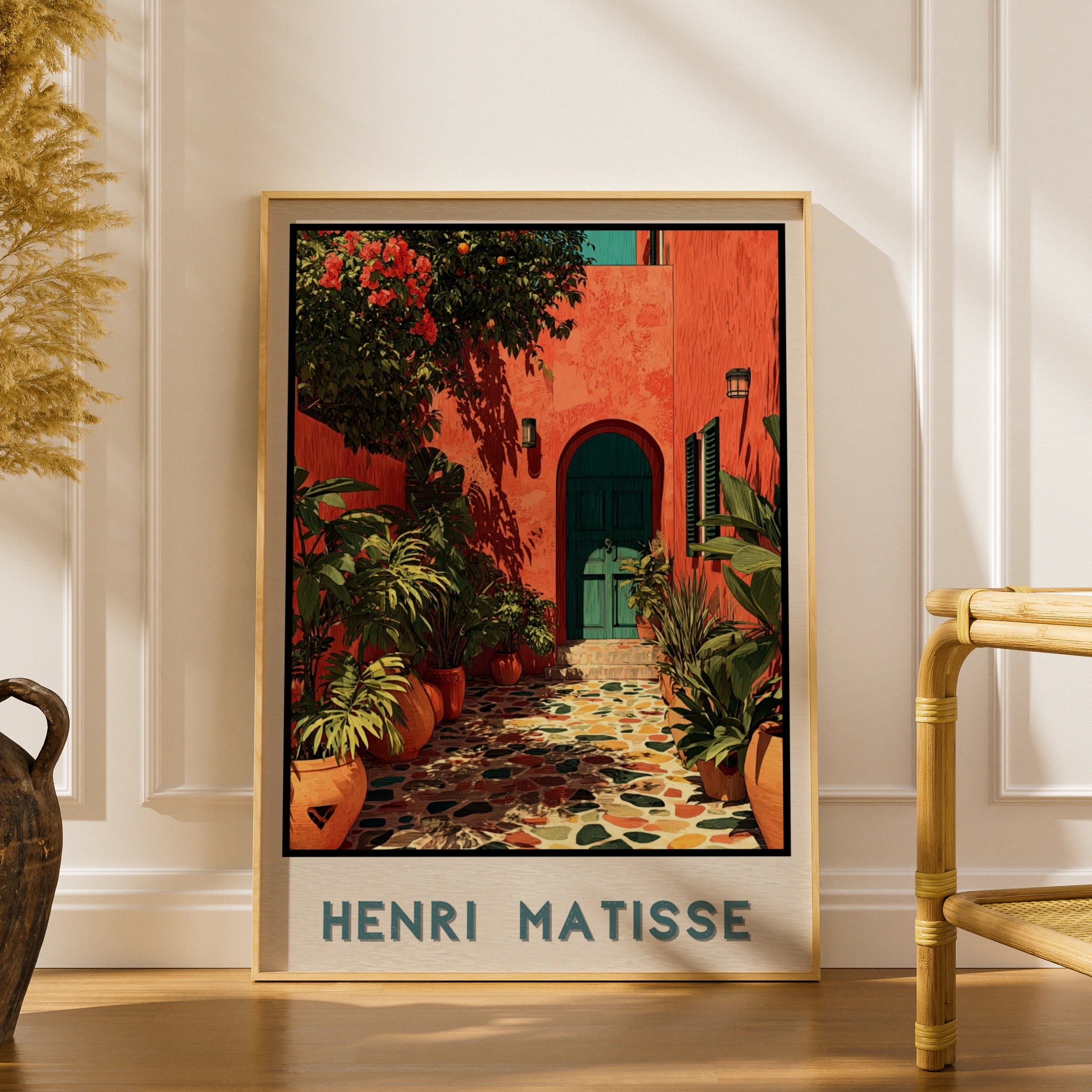 Henri Matisse Style Patio Poster, Floral Courtyard Wall Art, Boho Terracotta Print