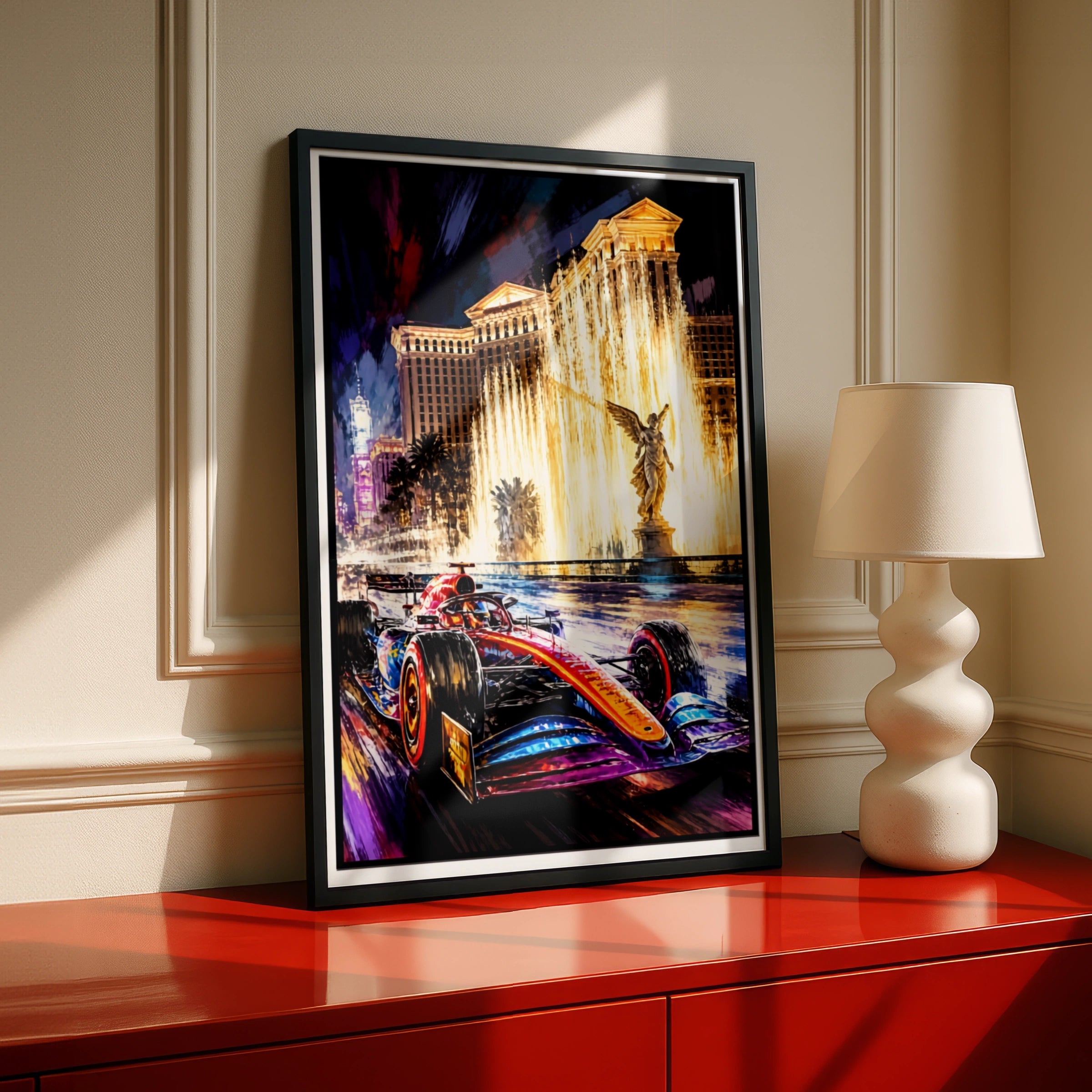 Racing Las Vegas  Poster, Formula One Racing Car Wall Art, Night Strip Print