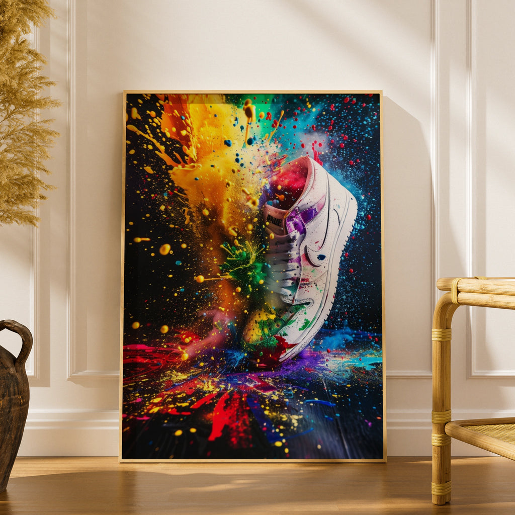 Sneaker Explosion Poster, Colourful Paint Splash Wall Art, Trainer Print, Streetwear Decor
